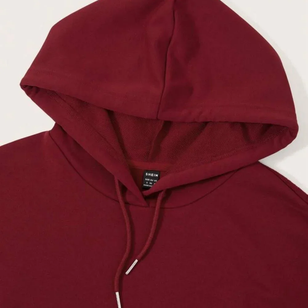 NWOT MAROON DARK RED HOODIE | KANGAROO POCKET DROP SHOULDER DRAWSTRING | BURGUND - Picture 5 of 8
